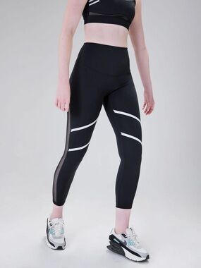 Black High-Waist Athletic Leggings with White Stripes